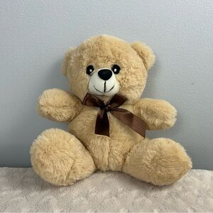 Cidco Tan Teddy Bear Plush Stuffed Animal Toy Brown Bow White Black Nose